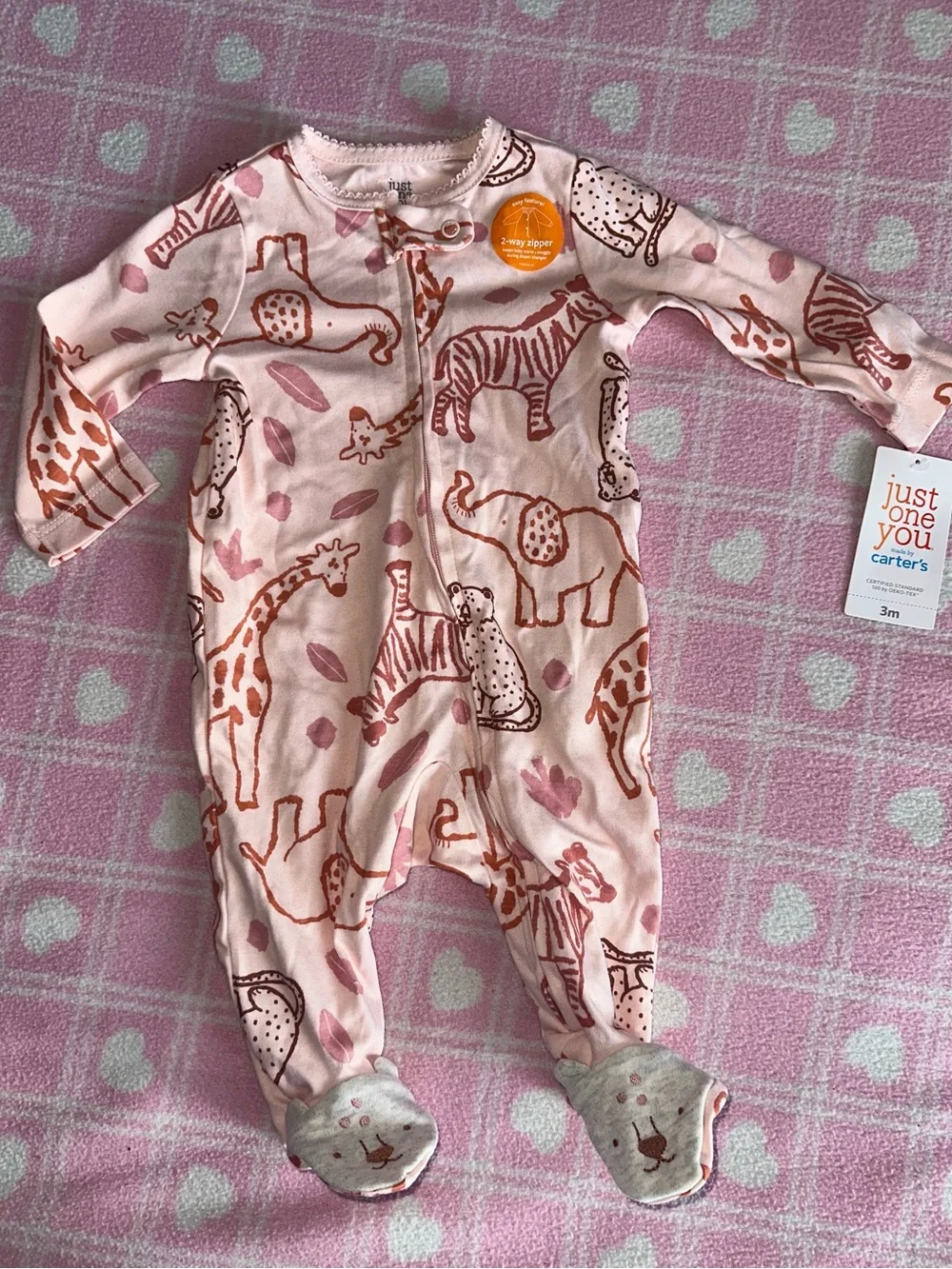 Carter's Pink Safari Animal Print Footed One-Piece
